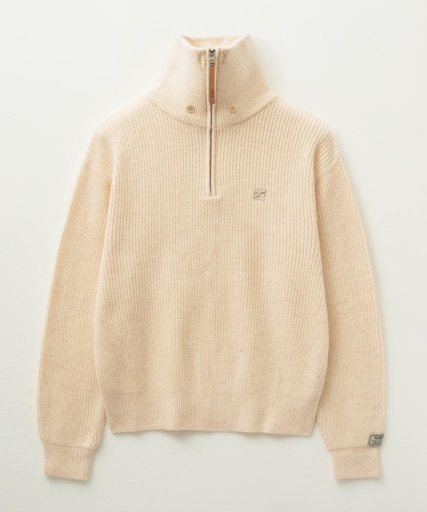 Seteo Button-Up Sailor Half Knit Zip-Up Cream