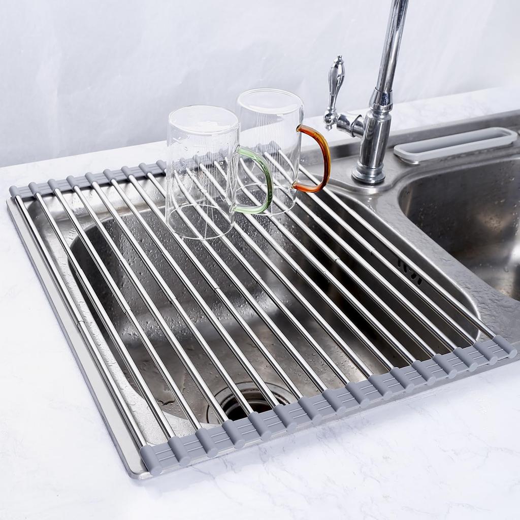 Drainer Telescopic Heat Adjustable Dish Dish Drying Rolling Kitchen Utensils Rack, Foldable, Drainer, Antibacterial, Resistant, Rust-Free, Non-Slip,