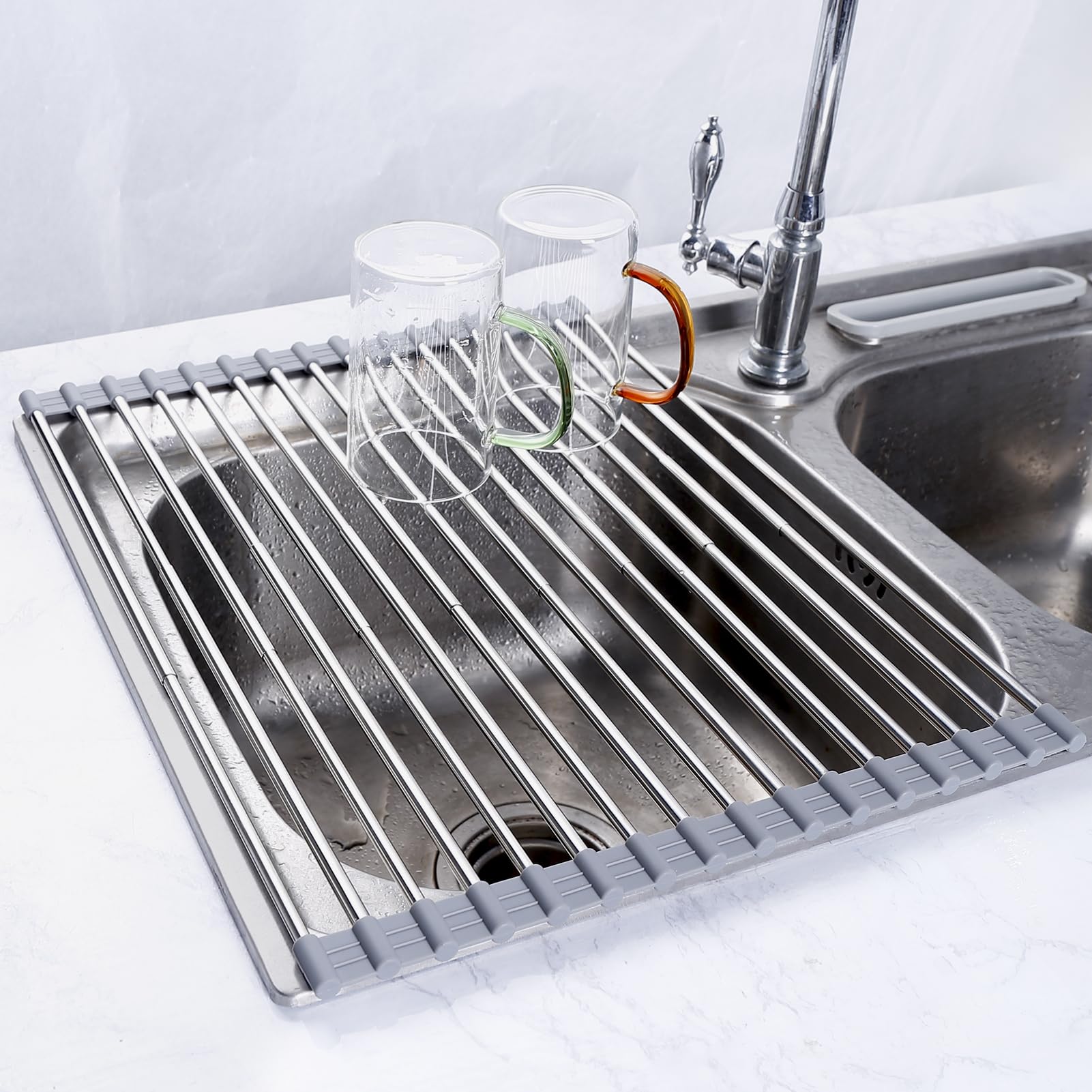 

Drainer Telescopic Heat Adjustable Dish Dish Drying Rolling Kitchen Utensils Rack, Foldable, Drainer, Antibacterial, Resistant, Rust-Free, Non-Slip,