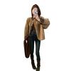 Short Coat, New Lamb Wool Coat, Female Leopard Print Round Neck Fur Integrated Cardigan, Loose Top
