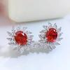 Hui Zhi Yi Jewelry 2023: Silver Light Luxury Pigeon Blood Red Earrings with 8x10mm High Carbon Diamond