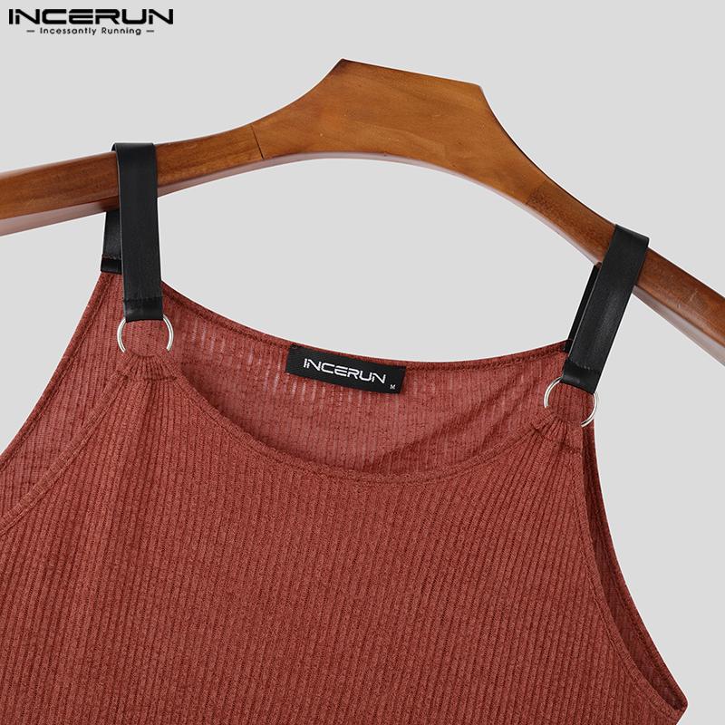INCERUN Ärmelloses Sommer-Tanktop mit gerippten Trägern und halbtransparentem Design für Herren