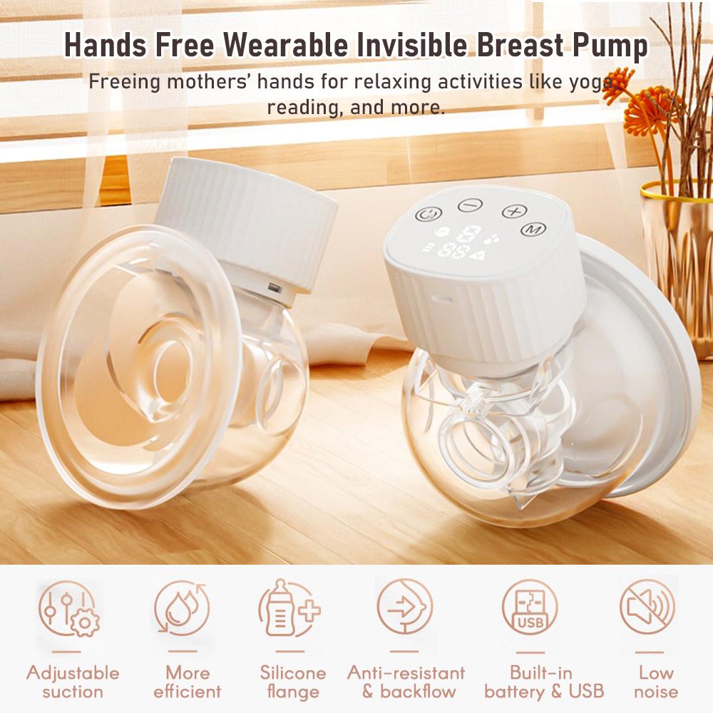 2PCS Hands Free Wearable Invisible Breast Pump Portable Painless Low Noise Electric Feeding Pump