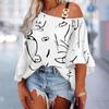 2023 Outono Moda Europeia e Americana Solta Casual T-shirt Feminina com Emenda Estampada