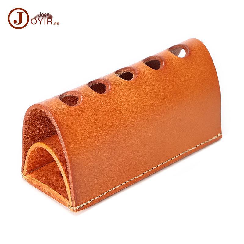 Retro Genuine Leather Handmade Multifunctional Pen Holder & Stationery Storage Rack