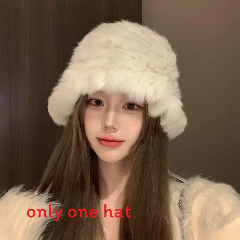 Cartoon Style Wool Beanie With Plush Fur Material And Adjustable Fit For Casual Wear