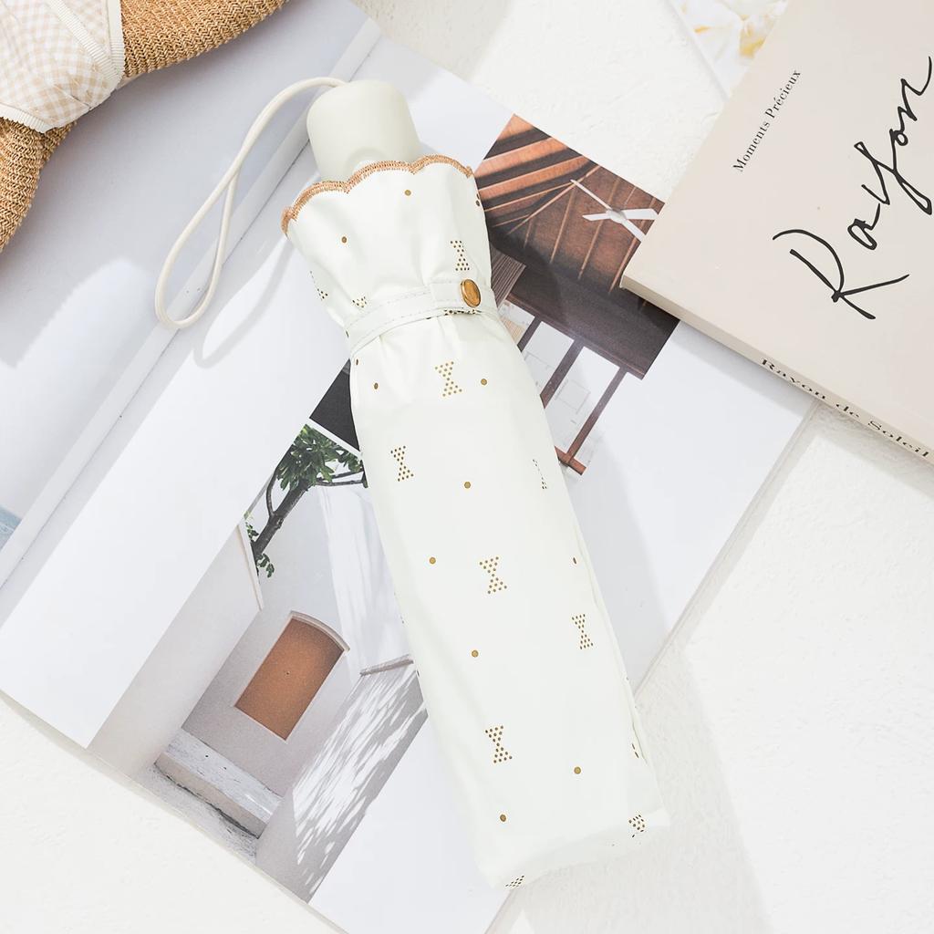High-Quality Embroidered Fully Automatic Folding Umbrella for Women with Black Coating for Sun Protection and Uv Protection, Suitable for Both Sunny