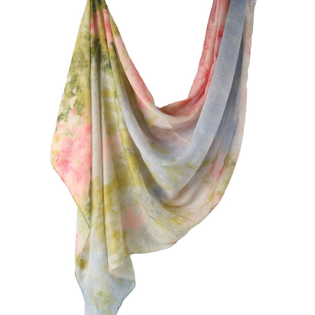 "Ethnic Watercolor Modal Cotton Shawl Satin Print Scarf for Women"