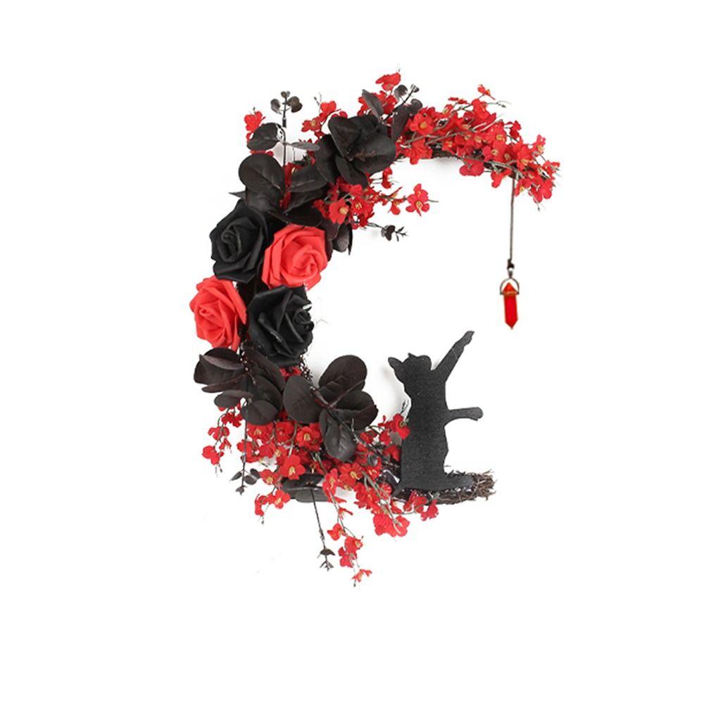 Cat Welcome Sign Moon Shaped Door Hanging Decorations Halloween Wreath  Indoor Outdoor Decorations