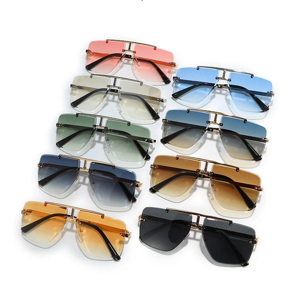 Fashion Double Bridge Sunglasses For Women Men Trendy Rimless Sun Glasses Uv Protection Shades Square Gradient Lens Sun Glasses