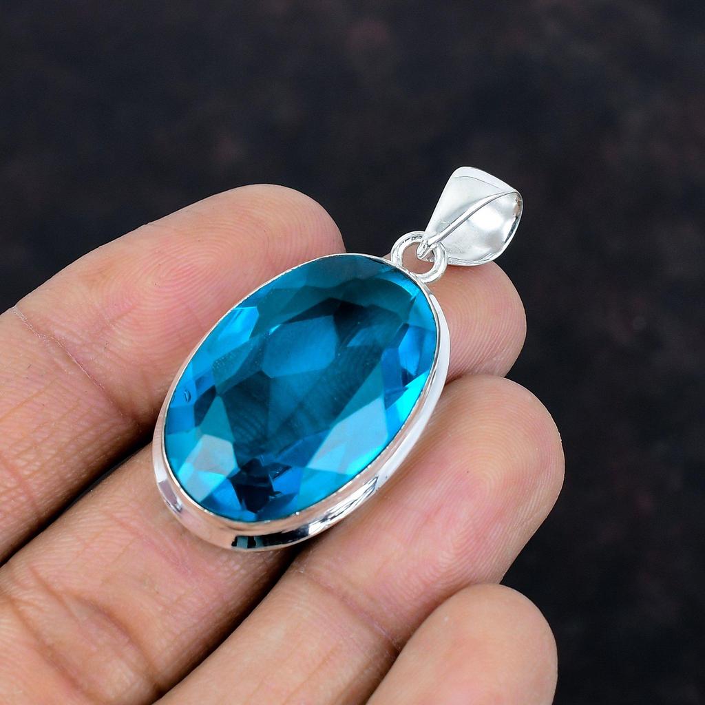 Fasetowany wisiorek z indygolitem, wisiorek ze srebra próby 925, wisiorek z kamieniem urodzinowym, biżuteria z prawdziwych kamieni szlachetnych, ręcznie robiony delikatny wisiorek, prezenty zaręczynowe