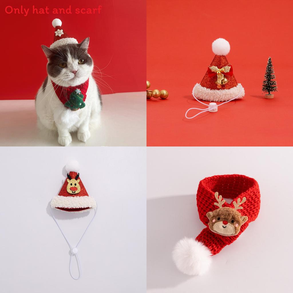 Weihnachts-Haustierschal- und Hut-Set mit Cartoon-Rentier für kleine Hunde und Katzen