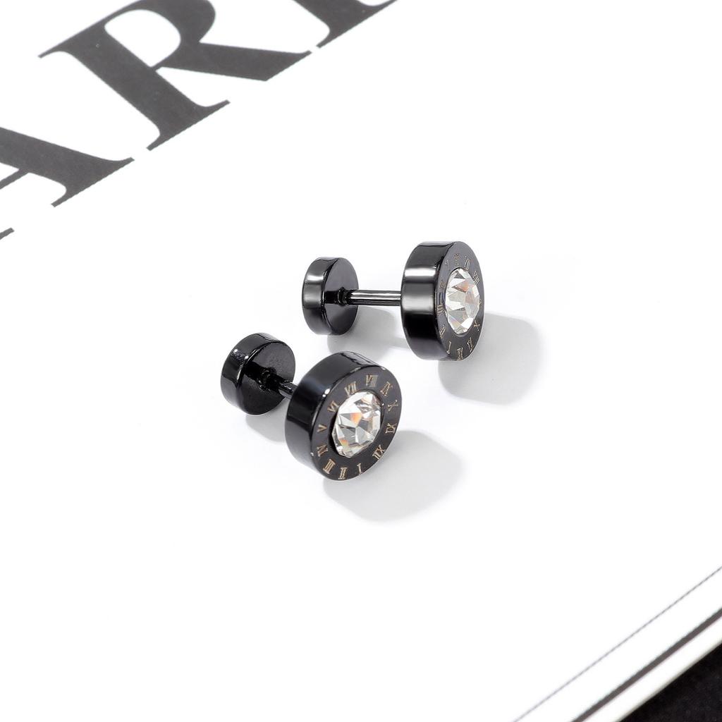 Men's stud earrings punk style personality black titanium steel stud earrings hip hop high sense trendy men Roman digital earrings