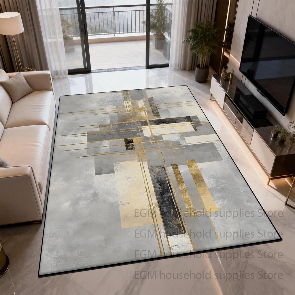 Modern Geometric Carpet Light Luxury Living Room Plush Plain Colour Rug Easy Cleaning Foldable Non-slip Study Floor Mat Bedroom