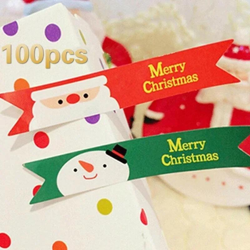 100 Stück / 10 Blatt Niedliche Frohe Weihnachten Weihnachtsmann Schneemann Siegelaufkleber Party Backen Verpackung Papieranhänger Etiketten Weihnachtsgeschenk