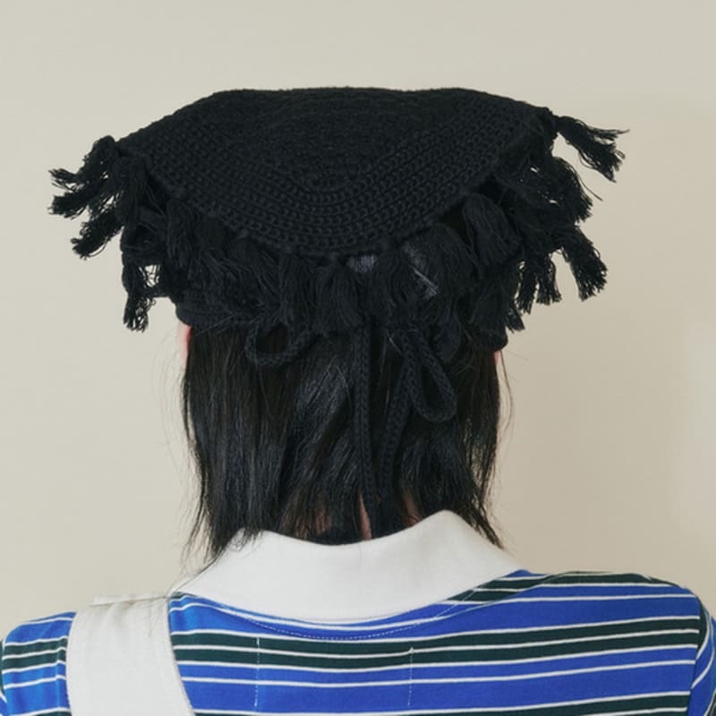 PLZPROJECT KNITTED TASSEL BANDANA,BLACK (handmade)