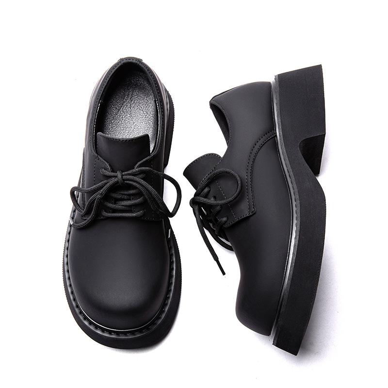 

3188 матовые черные дерби из углеволокна для пар мужчин и женщин, туфли на толстой подошве с увеличением роста, функциональные ветрозащитные туфли в стиле хай-стрит, нишевые туфли с большой головой 46-Size is too large