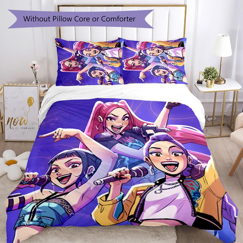 KPOP Hunter 3-teiliges Bettwäsche-Set Bettbezug Verschluss Enthält 1 Bettbezug & 2 Kissenbezüge für Alle Jahreszeiten Schlafzimmer Zuhause Wohnheim Dekor