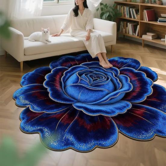 Floral Plush Floor Mat 3D Flower Optical Illusion Rugs Non-Slip Water-Absorbent Bath Mat for Bathroom Bedroom Entrance Vanity Area