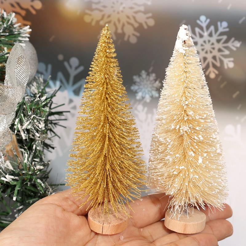 9/36pcs Mini Christmas Tree Artificial Miniature Pine Tree Wood Base Xmas Tabletop Ornaments DIY Craft New Year Party Decoration