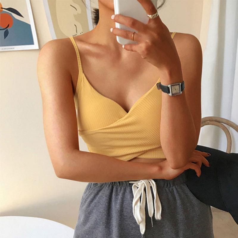 Women Tank Crop Top V-neck Sports Bra Push Up Gym Fitness Running Sport Brassiere Tops Underwear Sexy Lingerie Bralette