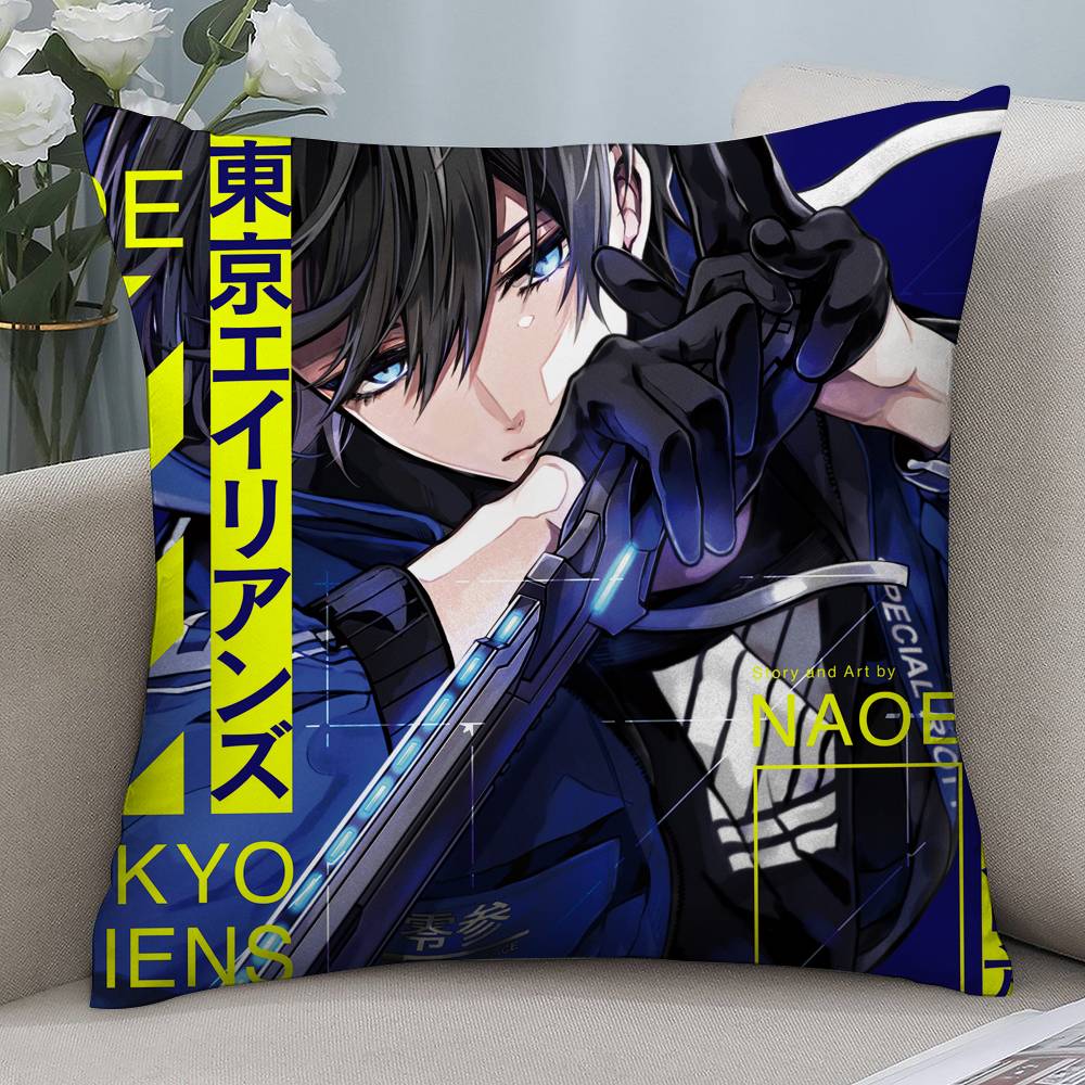 Anime Tokyo A-Aliens Pillow Case Short Plush Double-sided Print Square Throw Pillow Covers Sofa Home Cushion Decor
