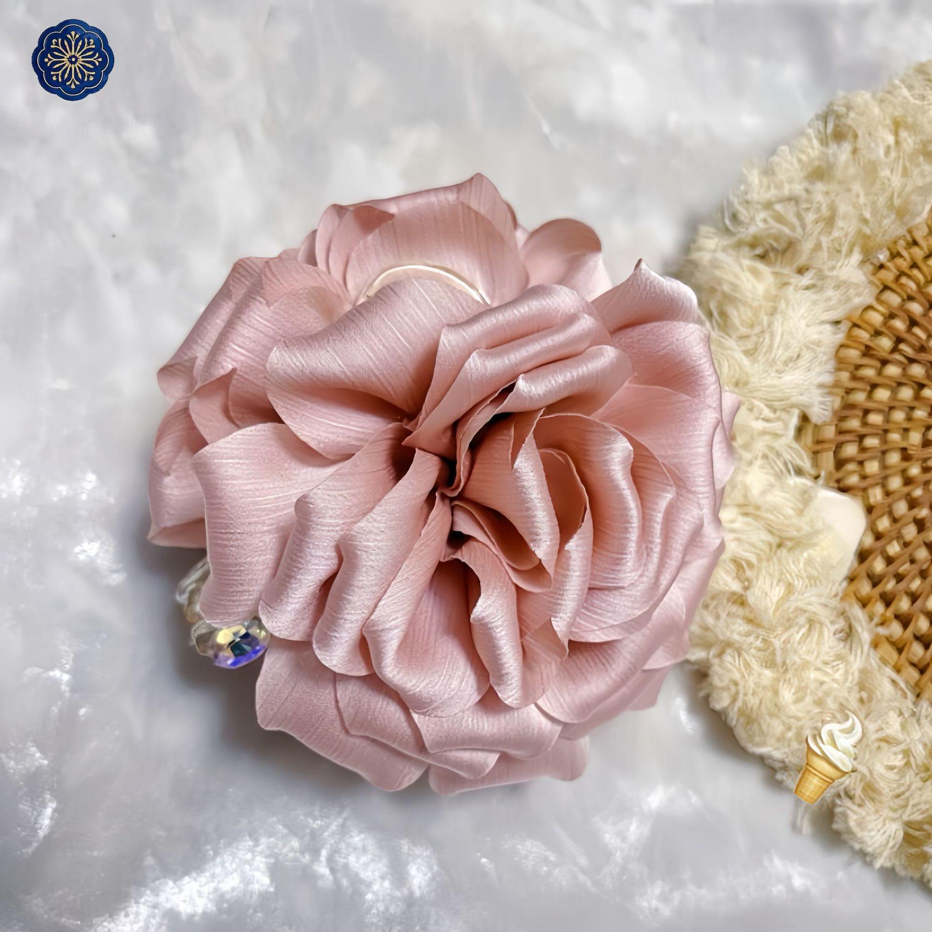 Korean Large Camellia Flower Hair Claw Clip - High-End Satin Shark Clip Accessory