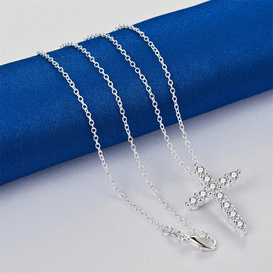 925 sterling silver 16-30 inch exquisite cross zircon pendant necklace for women's fashion wedding accessories, jewelry gifts