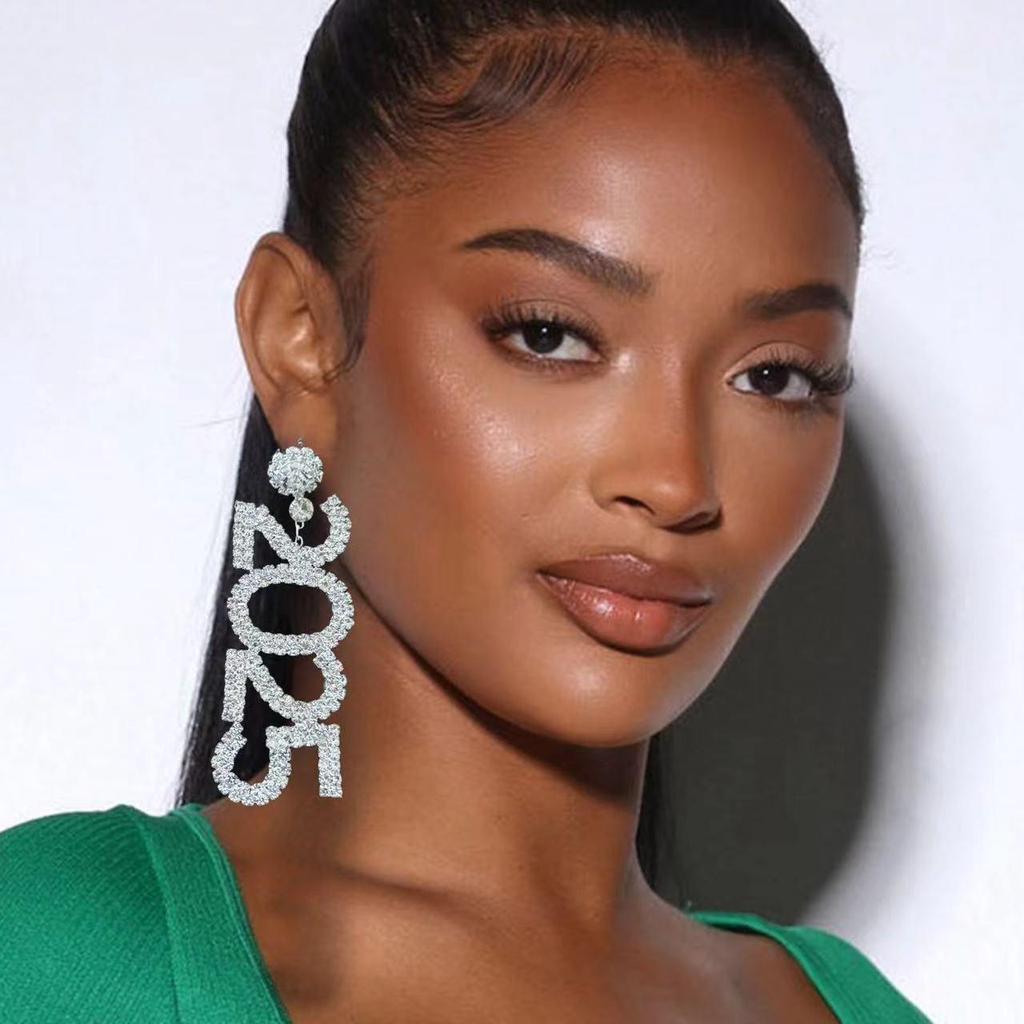Exaggerated Rhinestone Tassel Earrings - Fashion European & American Style with Letter & Number Designs for Women