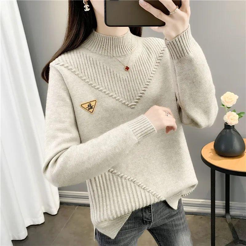 Plus Size Solid Mock Neck Sweater, Casual Long Sleeve Sweater for Fall & Winter, Women's Plus Size Clothing