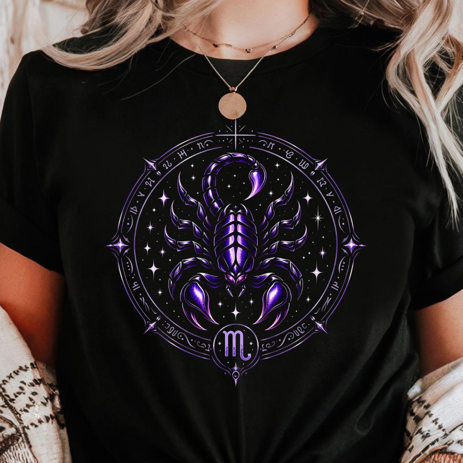 Scorpio Zodiac Shirt | Celestial Scorpion Astrology Tee | Purple Mystic Horoscope Gift L