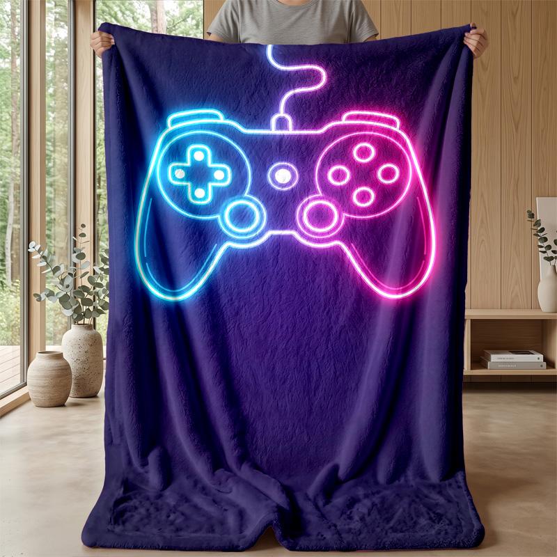 Neon Game Controller Theme blanket Lightweight Warm Flannel Blanket Decorative Throw Blanket for Home Decoration