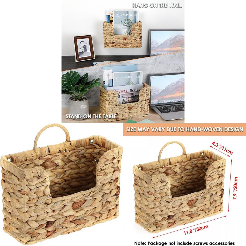 Modern Minimalist Wicker Wallmounted Magazine Rack With Rattan Storage Basket For Home Organization