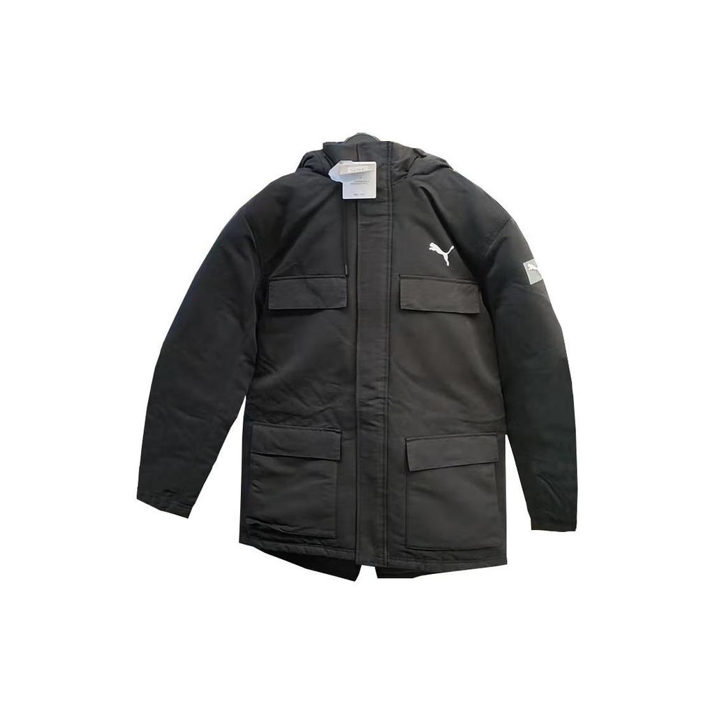 Puma Solid Color Logo Zip-Up Hooded Cotton Jacket Unisex Jackets Black 535054-01