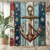 Retro Nautical Anchor Style Printed Fabric Shower Curtain, Ocean Navigation Style Bathroom Curtain Decoration, With Hooks
