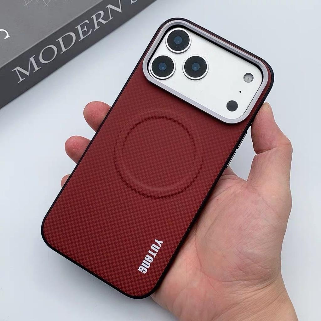 Business For Magsafe Magnetic Charging Case For iPhone 15 16 17 Pro Max Air 16 Plus Coque Texture Leather Metal Buttons Cover