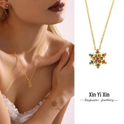 Xin Yi Xin 5A Zircon Snowflake Necklace, Clavicle Design, PVD-Plated 18K Gold, Non-Fading Jewelry