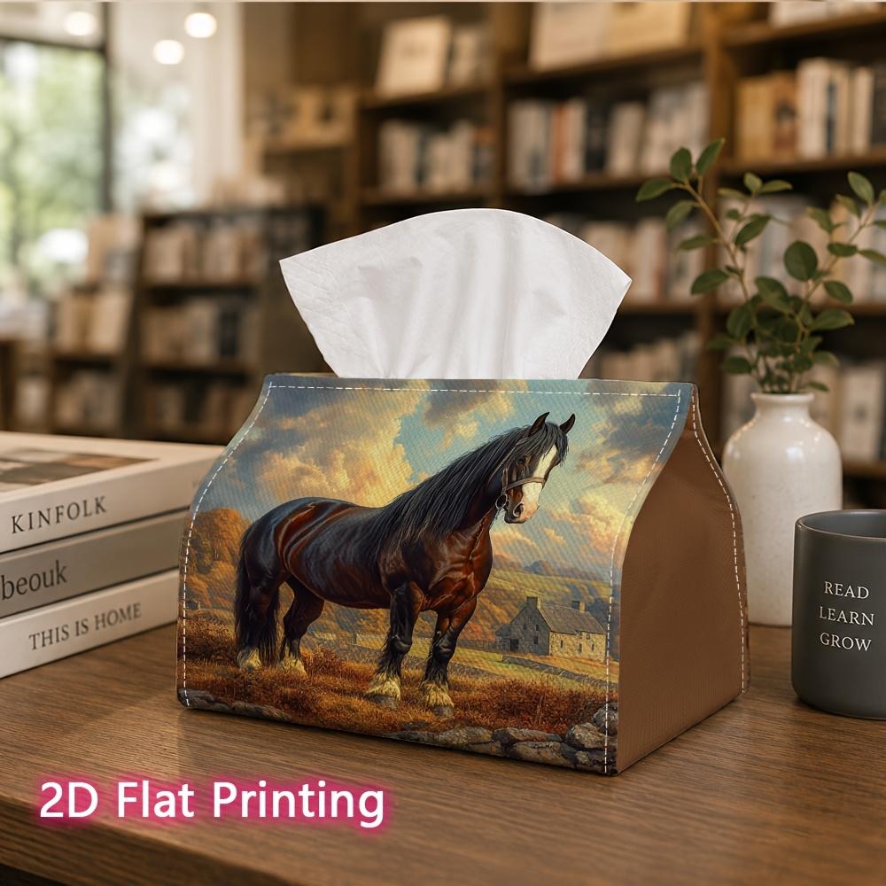 1pc, 2d Flat Printing, Tissue Box Beautiful Clydesdale Horse Pattern Printed Tissue Box, Suitable for Bathrooms, Living Rooms, Bedrooms, Dressing Tabl