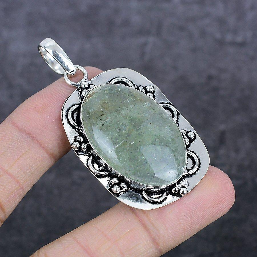Pierre précieuse Apatite Verte Fait Main Bijou Pendentif Argent Sterling 925 2.44" j8U11