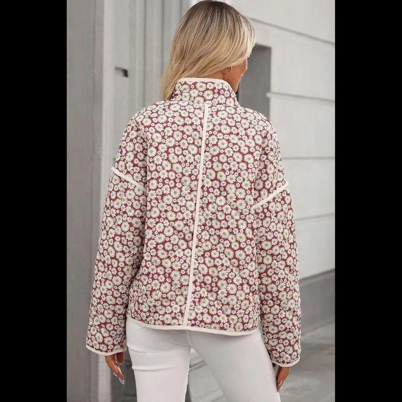 Zbzr Autumn New Women clothes Western Style Fashion Temperament Versatile Casual Small Olive Chrysanthemum Jacket Cotton-Padded Coat