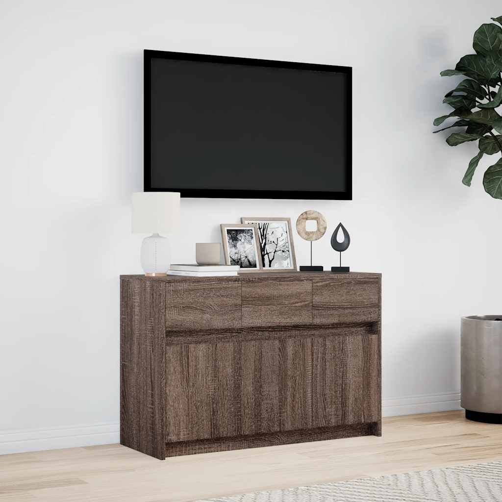 TV Cabinet with LED Lighting Brown Oak Effect 91 x 34 x 61 cm