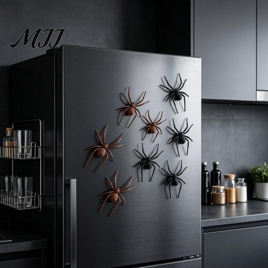 3D Creepy Spider DEcor 2/4/8Pcs Refrigerator Magnet, Lifelike Decorative Magnet for Spooky Decor Metal Surfaces, Magnetic Halloween Party Kitchen