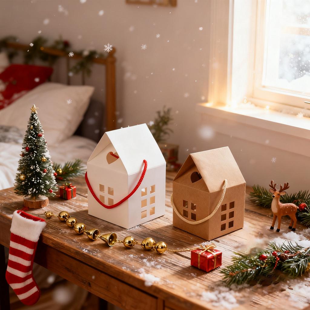 Große Hausförmige Geschenkboxen mit Griff 1 7 7 Zoll Große Feiertagsbox, Geschenk für Immobilienmakler Hausförmige Tasche Weihnachtsdekorationen Karton