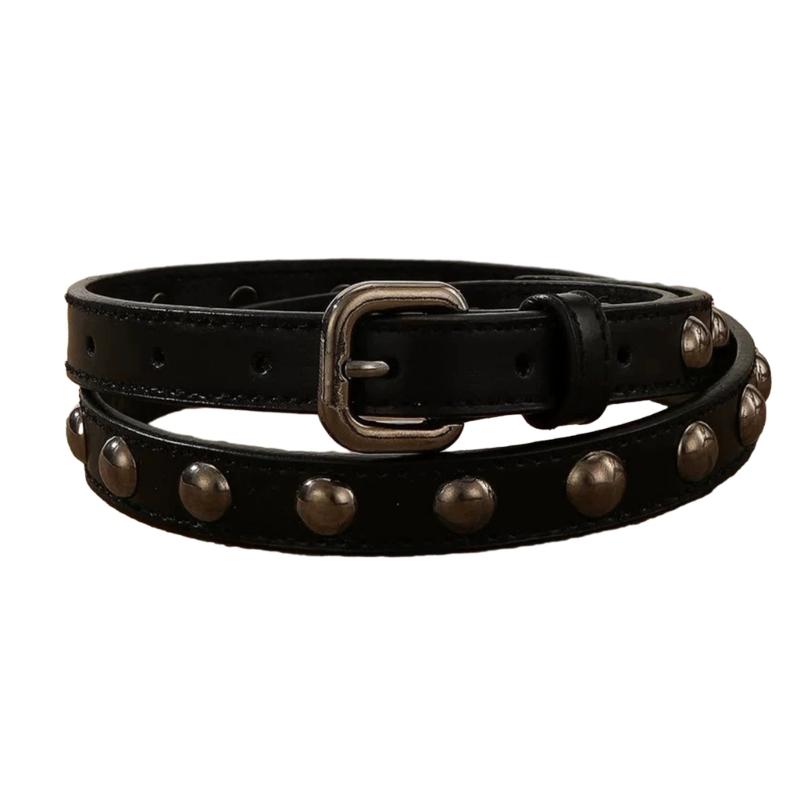 

PU Leather Waist Belt with Pin Buckle Harajuku Rivet Waist Belt Woman Girls Jeans Dresses Skirt Coat Thin Waistband 1