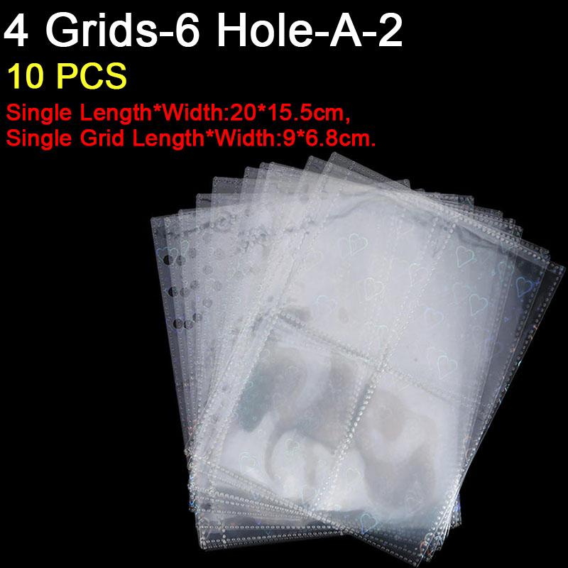10PCS Inner Page Photocard Binder Multi-Pockets Kpop Sleeves Photo Album Page Idol Photo Card Protector Book 1/4 Grids 3/6 Holes