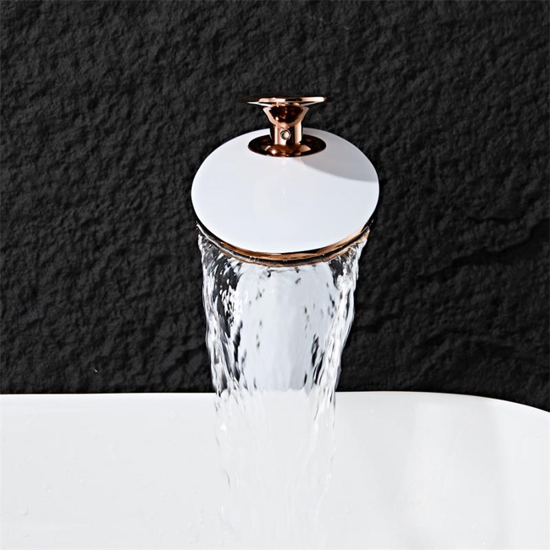 Bateria Łazienkowa Różowe Złoto Mosiężna Bateria Umywalkowa Bateria do Zlewu Kran Wodospad Zimna i Ciepła Woda Kran do Umywalki Montowany na Blacie Kran do Umywalki