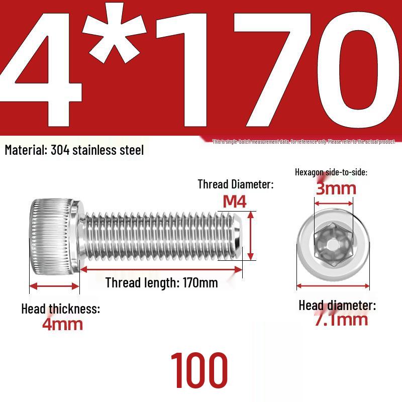 304 Stainless Steel Hex Socket Head Cap Screws, M2-M10, Extended Length