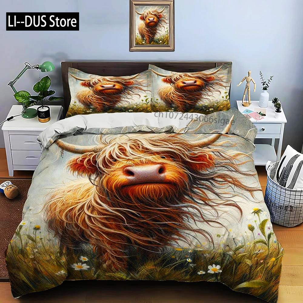 Highland Cattle Print Bedding Set Cute North American Duvet Cover 1 Duvet Cover 2 Pillowcases Adult And Kids Bedding Set Luxury