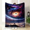 Swirling Galaxy with Vibrant Colors Above a Figure On a Rocky Peak. for All Seasons Blanket Lunch Break Throw Gift