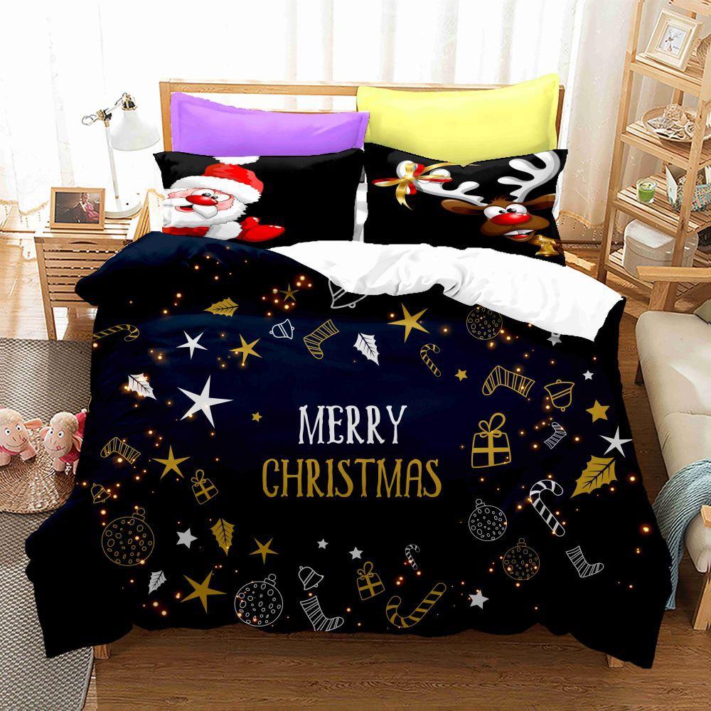 3D Digital Printing Bedding Four-Piece Set Three-Piece Set Christmas Bed Sheet Quilt Pillow